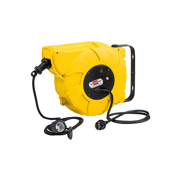 4007123616671 - Brennenstuhl Automatische Kabeltrommel 16+2 m Gummi-Neopren-Kabel IP44 spritzwassergeschützt mit Aufrollautomatik L 140 x B 480 x H 320 mm gelb schwarz