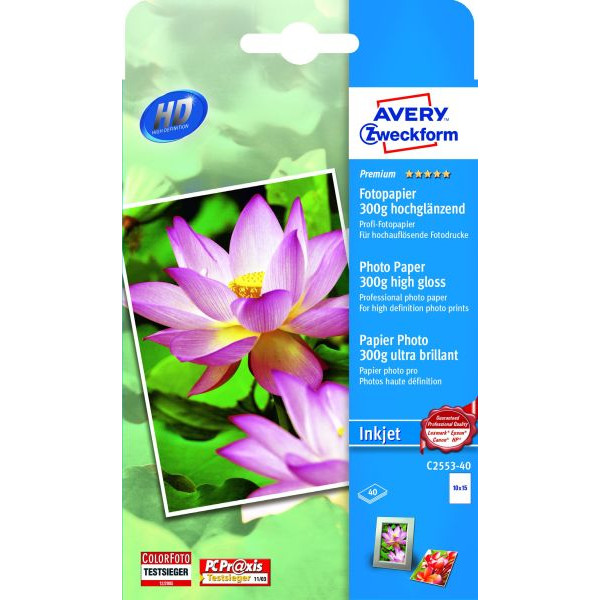 4004182410257 - Fotopapier Premium C2553-40 10x15cm für Inkjet 300g weiß hochglänzend einseitig bedruckbar 4004182410257 AVERY Zweckform