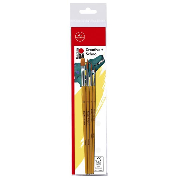 5 Stück Marabu Pinsel-Set School+Creativ 0184000000201 4-teilig 1x flach & 3x rund Größen 2, 4, 8 & 10 4007751406002 Marabu 4 Stück
