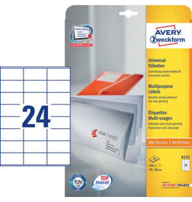Etiketten ultragrip 6122, weiß 70x36mm, rechteckig, 