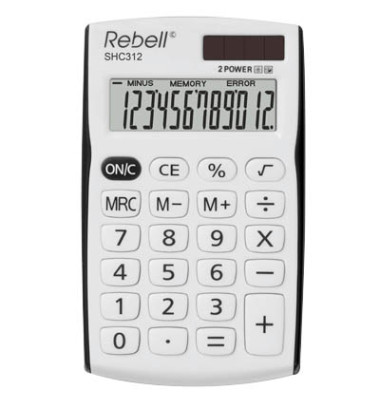 Taschenrechner SHC312 Solar-/Batterie LCD-Display weiß/schwarz 1-zeilig 12-stellig Taschenrechner SHC312 Solar-/Batterie LCD-Display weiß/schwarz 1-zeilig 12-stellig