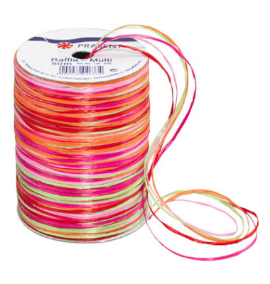 Geschenkband Raffia 136-616 3mm x 50m matt pink/orange/grün