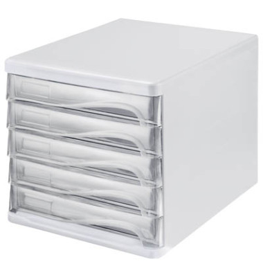Schubladenbox H61299-02 weiß/transparent mit 5 Schubladen geschlossen Schubladenbox H61299-02 weiß/transparent mit 5 Schubladen geschlossen
