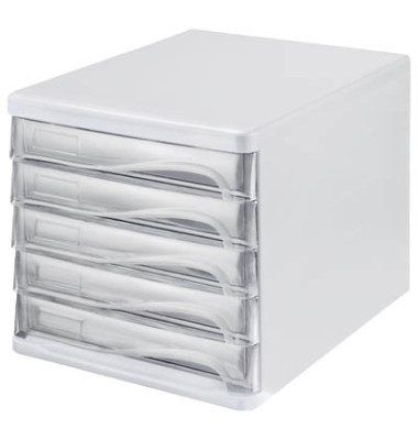 Schubladenbox H61299-02 weiß/transparent mit 5 Schubladen geschlossen