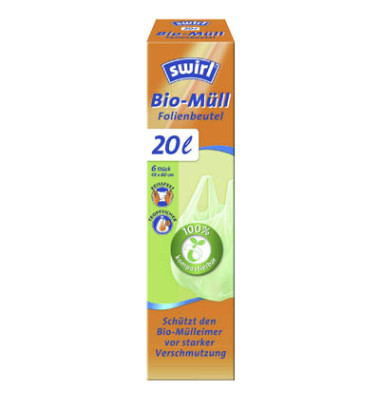 Müllbeutel 936608 Bio, hellgrün, 20 Liter, mit Griff, kompostierbar