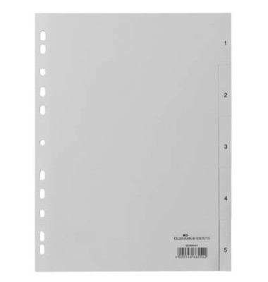 Kunststoffregister 650510, 1 bis 5, A4, 120&micro;m, graue Taben, 5-teilig