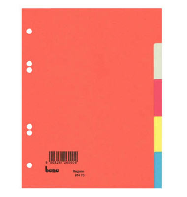 Kartonregister 97470, 5-teilig blanko, A5, 230 g/m&sup2;, farbige Taben, 5-teilig