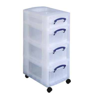 Aufbewahrungsbox ST3X9C+1X4CCB, 4 + 9 + 9 + 9 Liter mit Deckel, für A4, außen 419x299x720mm, Kunststoff transparent