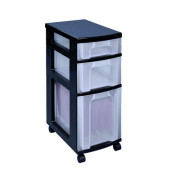 Aufbewahrungsbox DT1021B, 25 + 12 + 7 Liter mit Deckel, für A4, außen 420x300x690mm, Kunststoff transparent