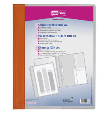 Schnellhefter VELOFORM 4741030, A4, orange, Kunststoff, Vorderdeckel transparent