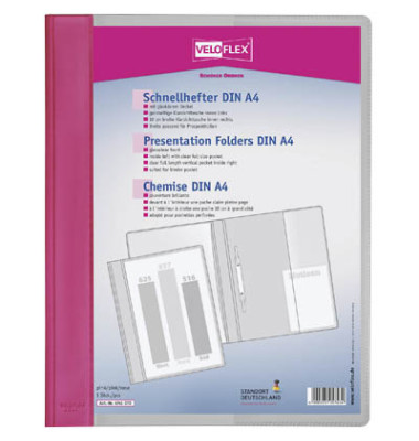 Schnellhefter Veloform 4741 A4+ überbreit pink PVC Kunststoff kaufmännische Heftung bis 100 Blatt