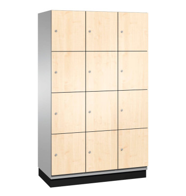 Schließfachschrank Cambio 45103-32, Metall, 3 Abteile mit 12 Fächern, abschließbar, 120x198cm (BxH), birke
