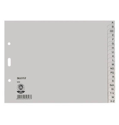 Kartonregister 1200-30-85, A bis Z, A4+ halbe H&ouml;he, 100 g/m&sup2;, graue Taben, 20-teilig