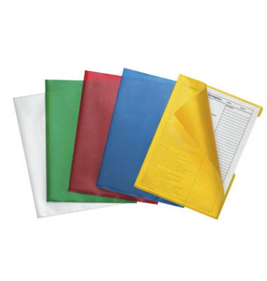 Sichthüllen 999110084, A4, farbig sortiert, transparent genarbt, oben & rechts offen, 0,12mm