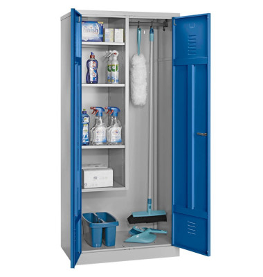 Putzmittelschrank 104528, abschlie&szlig;bar, lichtgrau/enzianblau, 80x180x50cm (BxHxT)