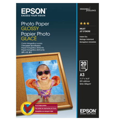 Fotopapier Glossy S042536, A3, für Inkjet, 200g weiß glänzend einseitig bedruckbar