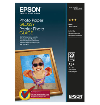 Fotopapier Glossy S042535, A3+, für Inkjet, 200g weiß glänzend einseitig bedruckbar Fotopapier Glossy S042535, A3+, für Inkjet, 200g weiß glänzend einseitig bedruckbar