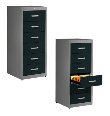 Karteischrank anthrazit/alu 6 Schubladen BVB365K2SD 9006/7016