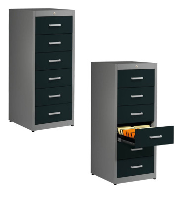 Karteischrank anthrazit/alu 6 Schubladen BVB365K2 9006/7016