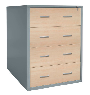H&auml;ngeregistraturschrank 111019, silber/ahorn, 4 Schubladen, 2-bahnig