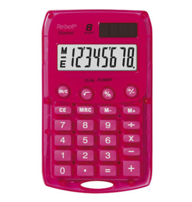 Taschenrechner Starlet Solar-/Batterie LCD-Display pink 1-zeilig 8-stellig