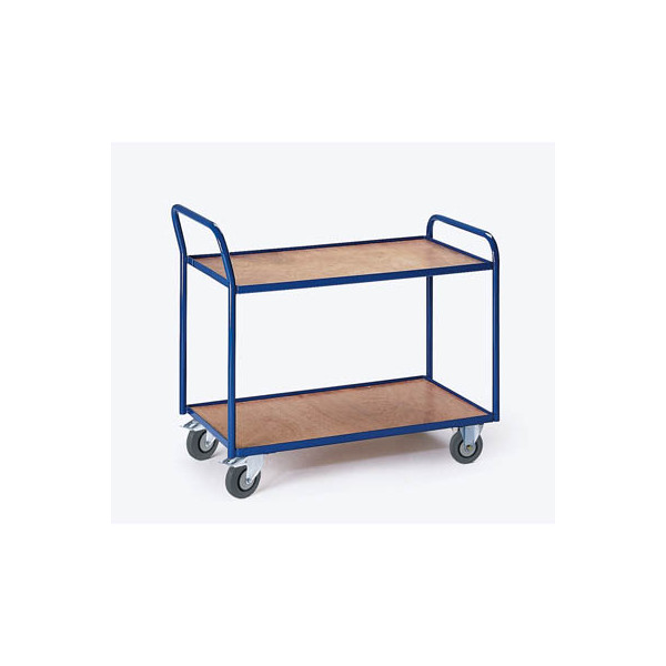 4250448501409 - Rollcart Tischwagen mit abgewinkeltem Schiebegriff und 2 Etagen im Buchendekor 990x590mm 4250448501409 - Rollcart Tischwagen mit abgewinkeltem Schiebegriff und 2 Etagen im Buchendekor 990x590mm