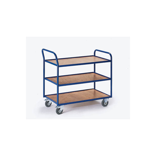 4250448501423 - Rollcart Tischwagen mit abgewinkeltem Schiebegriff und 3 Etagen im Buchendekor 990x590mm 4250448501423 - Rollcart Tischwagen mit abgewinkeltem Schiebegriff und 3 Etagen im Buchendekor 990x590mm