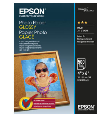 Fotopapier Glossy S042549, 10x15cm, für Inkjet, 200g weiß glänzend einseitig bedruckbar