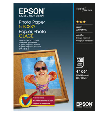 Fotopapier Glossy S042549, 10x15cm, für Inkjet, 200g weiß glänzend einseitig bedruckbar Fotopapier Glossy S042549, 10x15cm, für Inkjet, 200g weiß glänzend einseitig bedruckbar