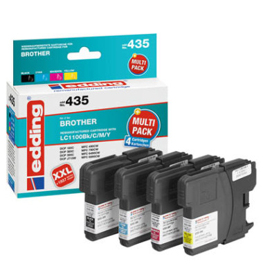 Druckerpatrone EDD-435 18-435 (kompatibel zu brother LC-1100 BK/C/M/Y), schwarz/cyan/magenta/gelb, 17 ml schwarz, 3 x 9 ml farbi