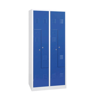 Spind 106568, Metall, 2 Abteile mit 4 Fächern, abschließbar, 80x180cm (BxH), blau