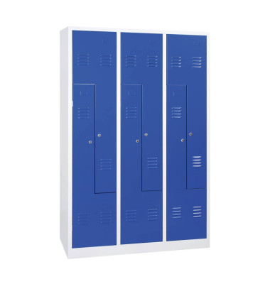 Spind 106584, Metall, 3 Abteile mit 6 Fächern, abschließbar, 120x180cm (BxH), blau