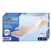 Einweghandschuhe Hygostar Safe Super Stretch, Nitril, lebensmittelecht, weiß, Größe 9 / L,