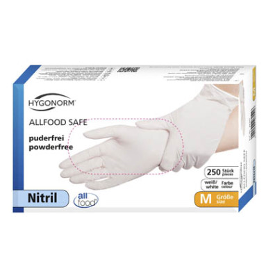 Einweghandschuhe Hygonorm Allfood Safe, Nitril, lebensmittelecht, weiß, Größe 8 / M,