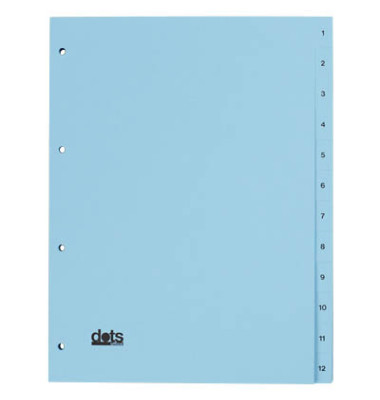 Kartonregister 084-0464-001-02, 1 bis 12, A4, 120 g/m², blaue Taben, 12-teilig