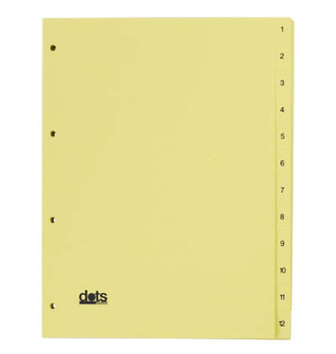 Kartonregister 084-0464-001-03, 1 bis 12, A4, 120 g/m², gelbe Taben, 12-teilig