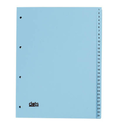 Kartonregister 084-0464-003-02, 1 bis 31, A4, 120 g/m², blaue Taben, 31-teilig