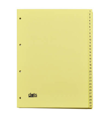 Kartonregister 084-0464-003-03, 1 bis 31, A4, 120 g/m&sup2;, gelbe Taben, 31-teilig