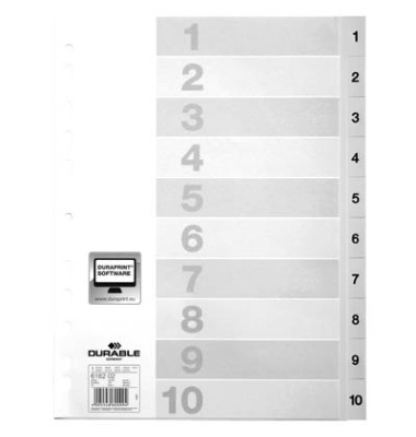 Kunststoffregister 616202, 1 bis 10, A4, 120µm, weiße Taben, 10-teilig