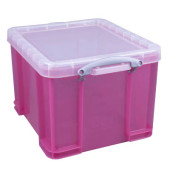Aufbewahrungsbox 35TBPKCB, 35 Liter mit Deckel, für A4 Ordner, Hängemappen, außen 480x390x310mm, Kunststoff pink/transparent