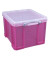 Aufbewahrungsbox 35TBPKCB, 35 Liter mit Deckel, für A4 Ordner, Hängemappen, außen 480x390x310mm, Kunststoff pink/transparent