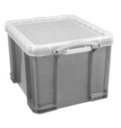 Aufbewahrungsbox 35TSMKCB, 35 Liter mit Deckel, für A4 Ordner, Hängemappen, außen 480x390x310mm, Kunststoff grau/transparent