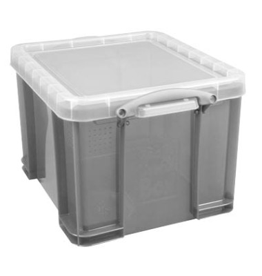 Aufbewahrungsbox 35TSMKCB, 35 Liter mit Deckel, für A4 Ordner, Hängemappen, außen 480x390x310mm, Kunststoff grau/transparent