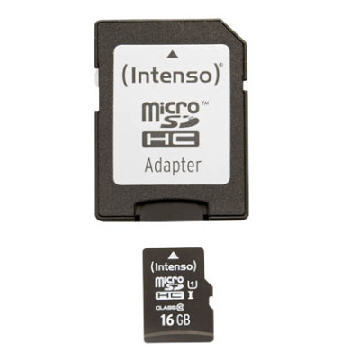 Speicherkarte microSDHC-Card PREMIUM 3423470, Micro-SDHC, mit SD-Adapter, Class 10, bis 90 MB/s, 16 GB