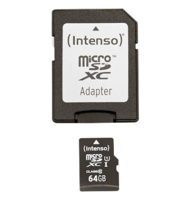 Speicherkarte microSDXC-Card PREMIUM 3423490, Micro-SDXC, mit SD-Adapter, Class 10, bis 90 MB/s, 64 GB