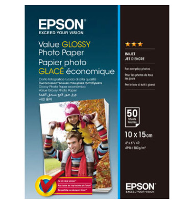 Fotopapier Value Glossy S400038, 10x15cm, für Inkjet, 183g weiß hochglänzend einseitig bedruckbar Fotopapier Value Glossy S400038, 10x15cm, für Inkjet, 183g weiß hochglänzend einseitig bedruckbar