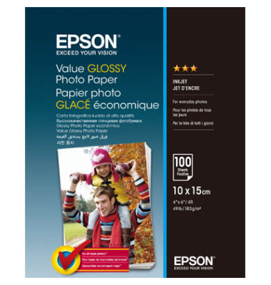 Fotopapier Value Glossy S400039, 10x15cm, für Inkjet, 183g weiß hochglänzend einseitig bedruckbar Fotopapier Value Glossy S400039, 10x15cm, für Inkjet, 183g weiß hochglänzend einseitig bedruckbar