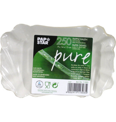 Schalen, Pappe "pure" eckig 9 cm x 14 cm x 3 cm weiß 11303 Schalen, Pappe "pure" eckig 9 cm x 14 cm x 3 cm weiß 11303