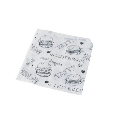 Hamburger-Tüten, Pergament-Ersatz 13,5 cm x 13 cm weiß mit rotem Schriftzug, fettdicht 11515 Hamburger-Tüten, Pergament-Ersatz 13,5 cm x 13 cm weiß mit rotem Schriftzug, fettdicht 11515