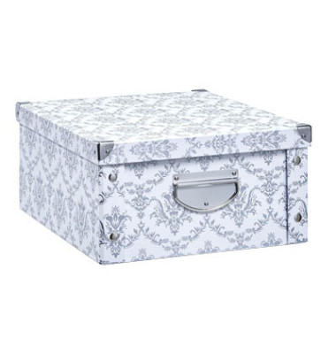 Aufbewahrungsbox 17973, 19,2 Liter mit Deckel, für A4, außen 400x330x170mm, Karton weiß Vintage